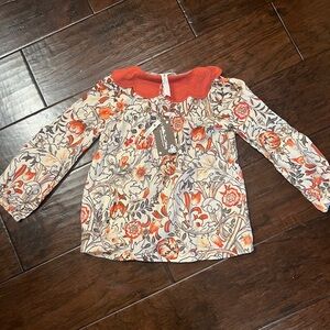 Matilda Floral Long Sleeve Top with burnt orange Collar